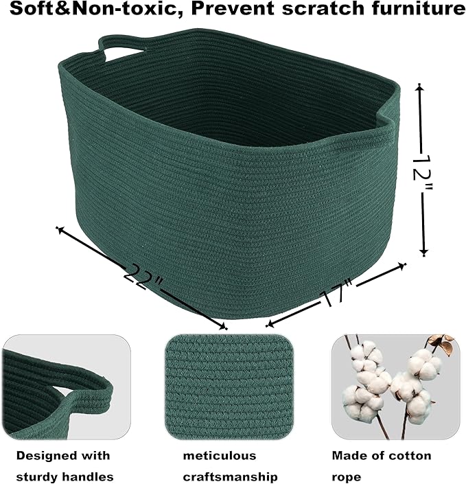 Large Rectangle Blankets Basket Living Room 22"x17"x12" Woven Cotton Rope - Image 2