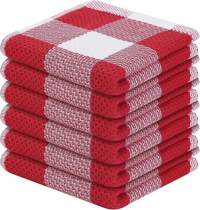 Homaxy 100% Cotton Waffle Weave Check Plaid Dish Cloths, 12 x 12 Inches by Homaxy
