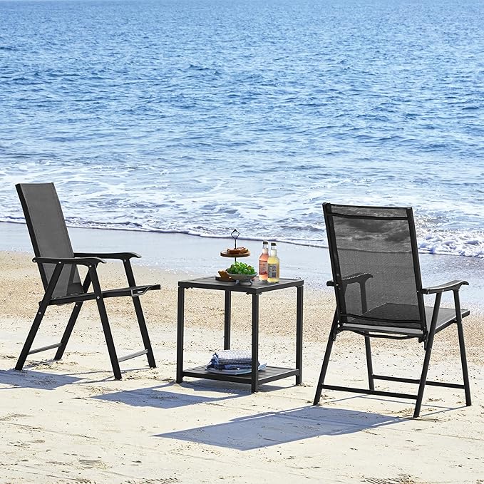Yaheetech Patio Dining Chairs Set of 4 with Armrests, Outdoor Folding Chairs with Metal Frame and Backrest for Lawn, Garden, Yard and Poolside, Black - Image 6