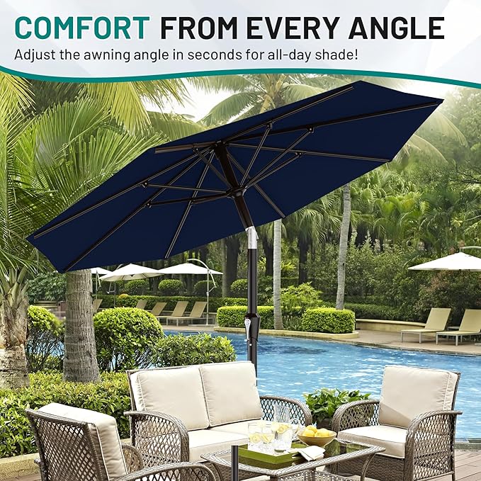 AreShark 9 FT Patio Umbrella for Outdoor, Outdoor Umbrella with Push Button Tilt and Crank, Outdoor Patio Umbrellas with 8 Sturdy Ribs for Market, Garden, Deck, Backyard, Pool (Navy) - Image 7