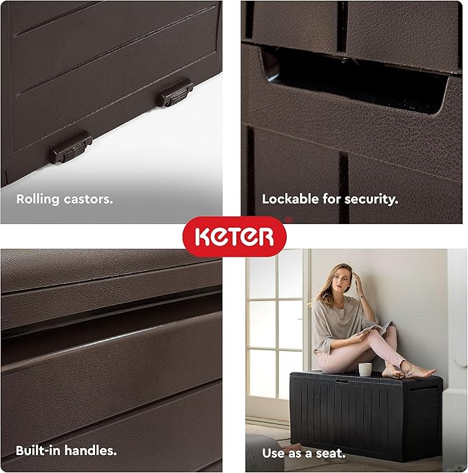 Keter Marvel Plus 71 Gallon Resin Outdoor Storage Box for Patio, Balcony & Garden – Weather‑Resistant Deck Box for Cushions, Pillows, Pool Floats & Tools, Brown - Image 5