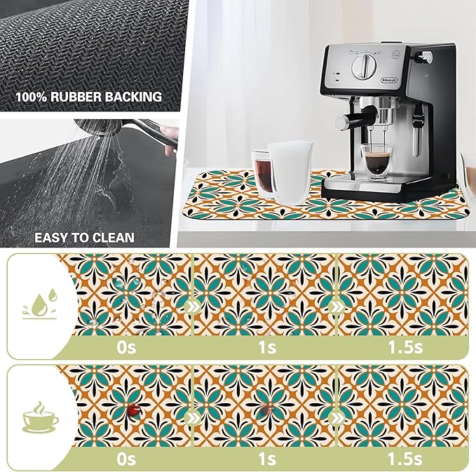 Dish Drying Mat Abstract Floral Kitchen Mat 16"x24" Bsorbent Coffee Maker Mat - Image 3