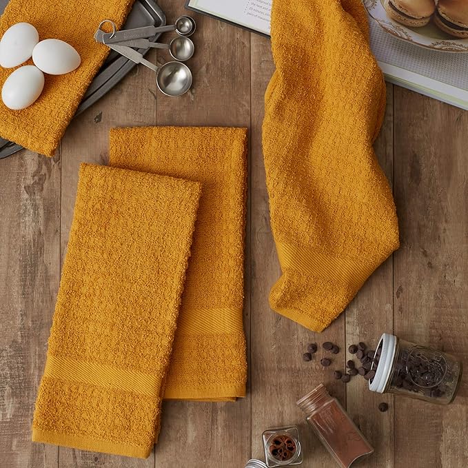 DII Basic Terry Collection Waffle Dishtowel Set, Solid Honey Gold, 4 Piece - Image 5