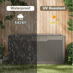 JUMMICO 100 Gallon Resin Deck Box with Cushion, Waterproof Outdoor Storage Box with Lockable Lid for Garden Tools, Patio Cushions (Light Brown) - Image 4