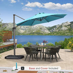 PURPLE LEAF 10 Feet Patio Umbrella with Base and Cover Round Outdoor Cantilever Umbrella Aluminum Offset Umbrella with 360-degree Rotation for Garden Deck Pool Patio Turquoise Blue - Image 2