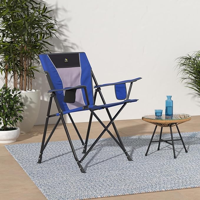 GCI Outdoor Comfort Pro Camping Chair | Collapsible Folding Chair with Durable Armrests, Drink Holder & Portable Carry Bag — Heathered Royal - Image 2