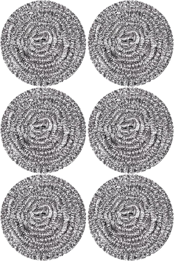 Stainless Steel Scourer Heavy Duty Scrubber Pads Steel Wool Pack of 6 by Carrie+Joe
