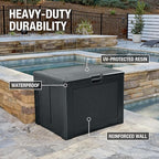 Rubbermaid Medium Resin Outdoor Storage Deck Box (74 Gal), Weather Resistant, Black, Deck Organization for Home/Backyard/Pool Chemicals/Toys/Garden Tools/Porch/Patio Cushions - Image 3
