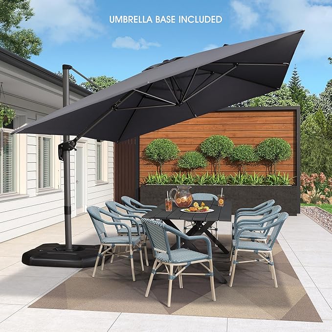 PURPLE LEAF 10' X 13' Patio Umbrella with Base Outdoor Cantilever Rectangle Offset Umbrella with 360-degree Rotation for Garden Deck Pool Patio Grey - Image 2