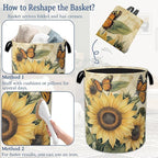 Vintage Sunflower Laundry Basket, Foldable Oxford Cloth Butterfly Laundry Hamper - Image 6