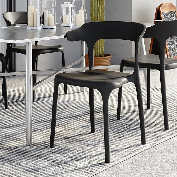 VECELO 4 Pack Plastic Stacking Chairs, Stackable Dining Chairs for Kitchen Restaurant Patio, Portable Indoor Outdoor Use, No Assembly Required, Black - Image 8