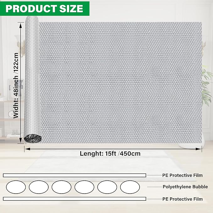 winemana Window Insulation Roll, 48IN x 15FT Reflective Heat Shield Bubble Film - Image 3