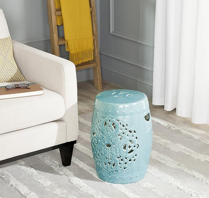 Safavieh Flora Glazed Ceramic Decorative Garden Stool, Blue - Image 2