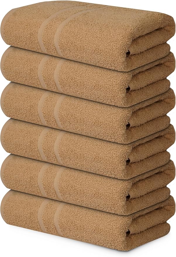 Basic Medium Bath Towels 24x48 Inches – Pack of 6 – Beige Color – Soft and by TEXTILA