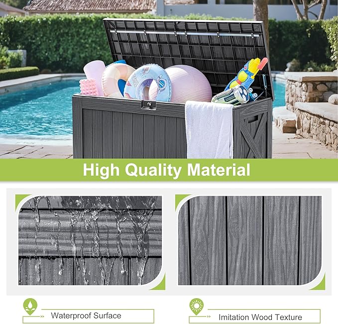 Greesum 120 Gallon Deck Box, Resin Outdoor Storage Container for Patio Furniture, Garden Tools, Pool Accessories, Weatherproof, Lockable, Gray - Image 4