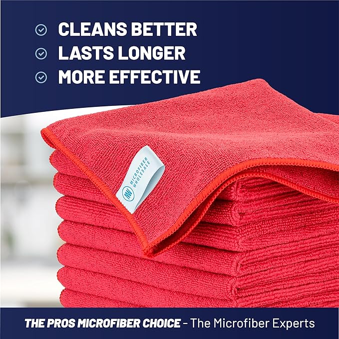 MW Pro Microfiber Cleaning Cloth | Red | Size 16" x 16" | All Purpose - Image 2