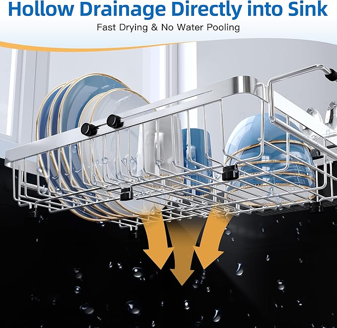 romision Expandable Dish Drying Rack Over The Sink Small Metal Stainless Steel - Image 3