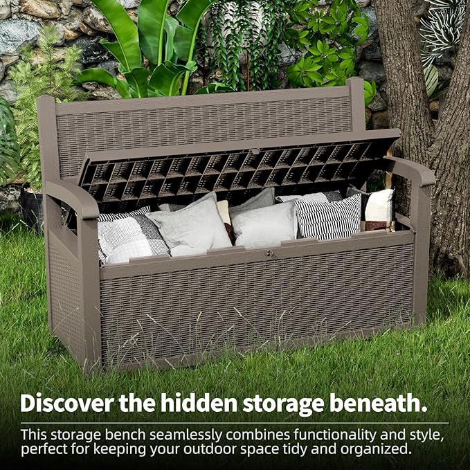 DRATO 75 Gallon Storage Bench Deck Box Outdoor Indoor,Lockable Durable All-Weather Seating with Hidden Storage,Deck Storage for Garden, Pool, Patio,Gray - Image 5