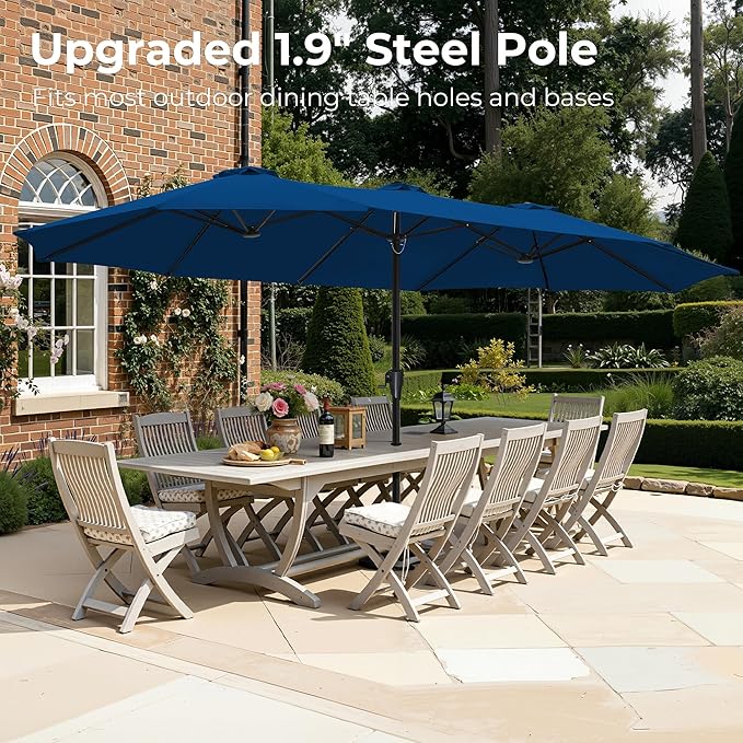 SUPERJARE 15FT Outdoor Umbrella for Patio, Double sided Pool Umbrellas with Fade Resistant Canopy, Large Table Umbrella for Deck, Market, Backyard - Navy Blue - Image 3