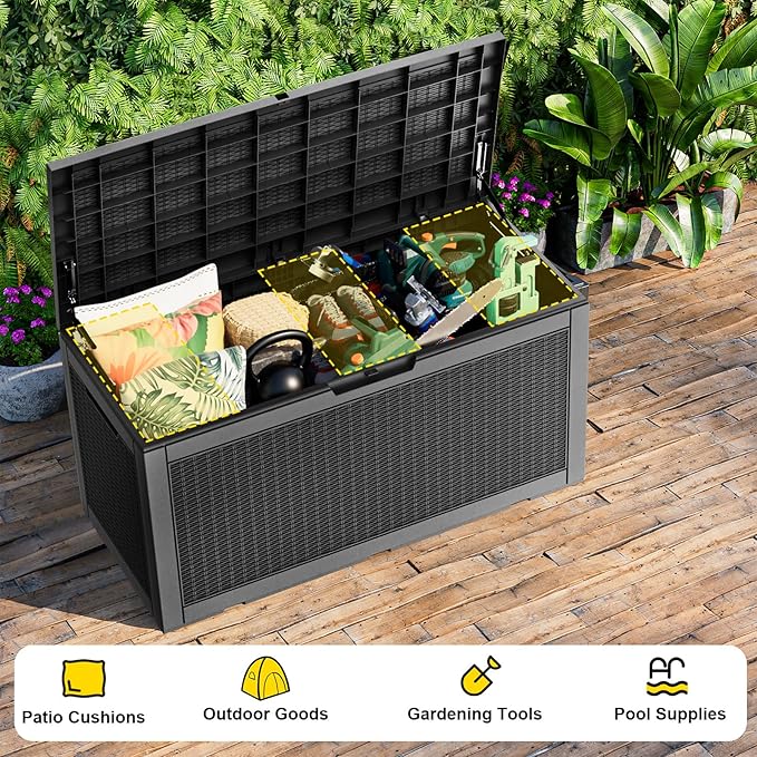 120 Gallon Waterproof Outdoor Storage Box,Resin Deck Box,Lockable Outside Storage Box Container for Patio Furniure,Garden,Tools (120 Gallon,Black) - Image 6