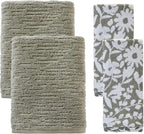 SKL Home CloudSoft/Bedford Floral 100% Cotton Luxury 4-Piece Towel Set by SKLHomebySaturdayKnightLtd