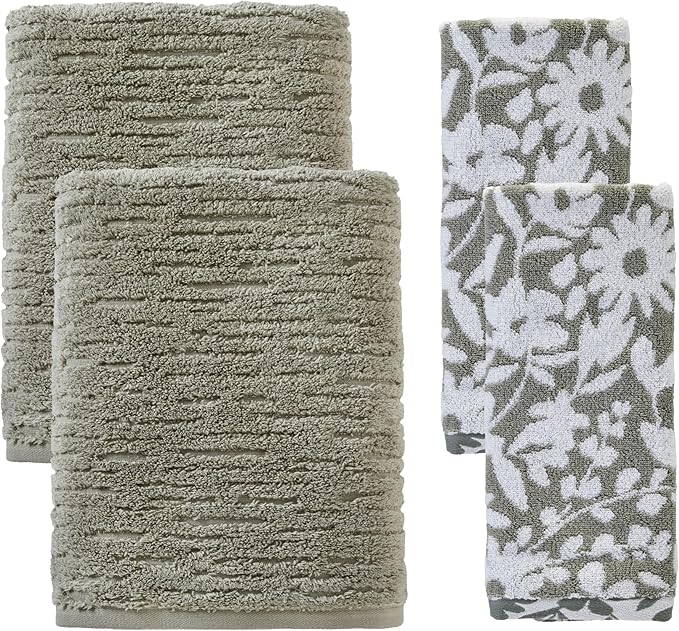 SKL Home CloudSoft/Bedford Floral 100% Cotton Luxury 4-Piece Towel Set by SKLHomebySaturdayKnightLtd