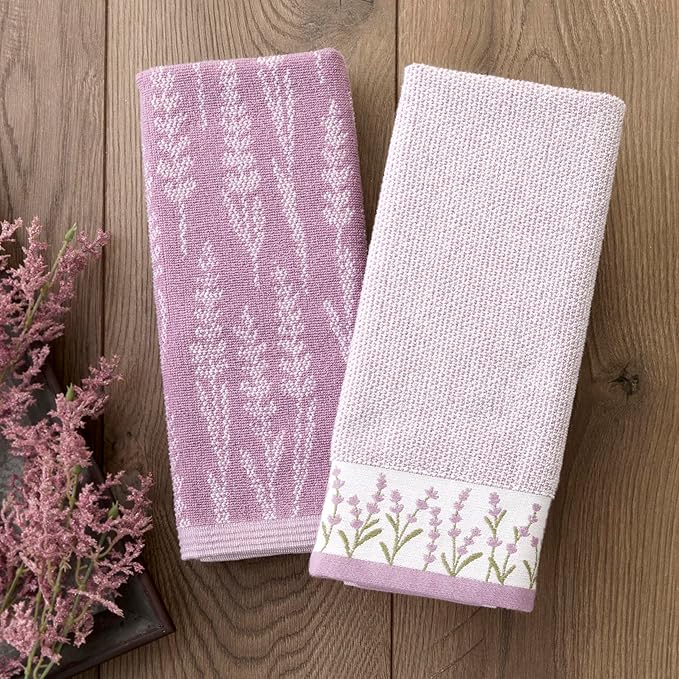SKL Home Lavender Border 100% Cotton Jacquard 2pc Hand Towel Set, Embroidered & - Image 5