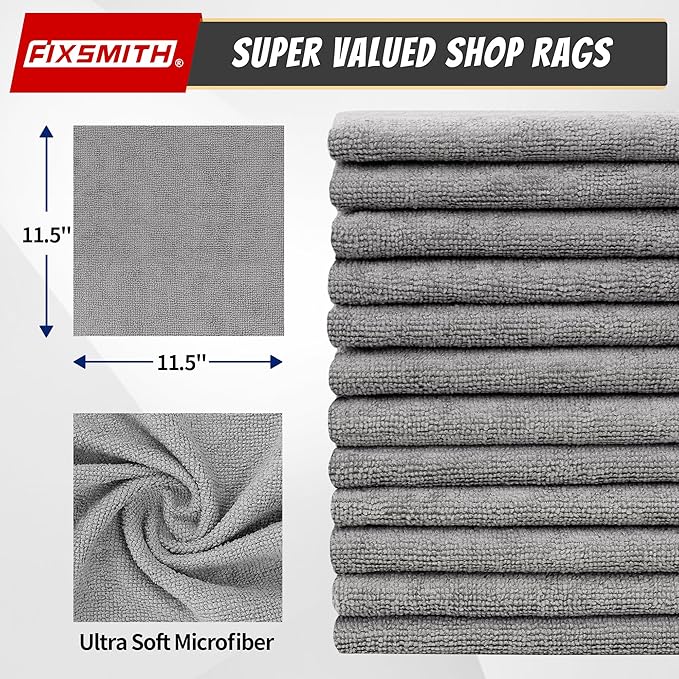 FIXSMITH Microfiber Cleaning Cloth, Shop Towels Bulk, 24 Pack Grey Microfiber - Image 2