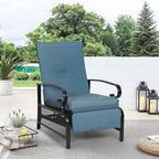 Oakcloud Adjustable Outdoor Lounge Chair Metal Patio Relaxing Recliner Chair with Removable Cushions(Peacock Blue) - Image 2