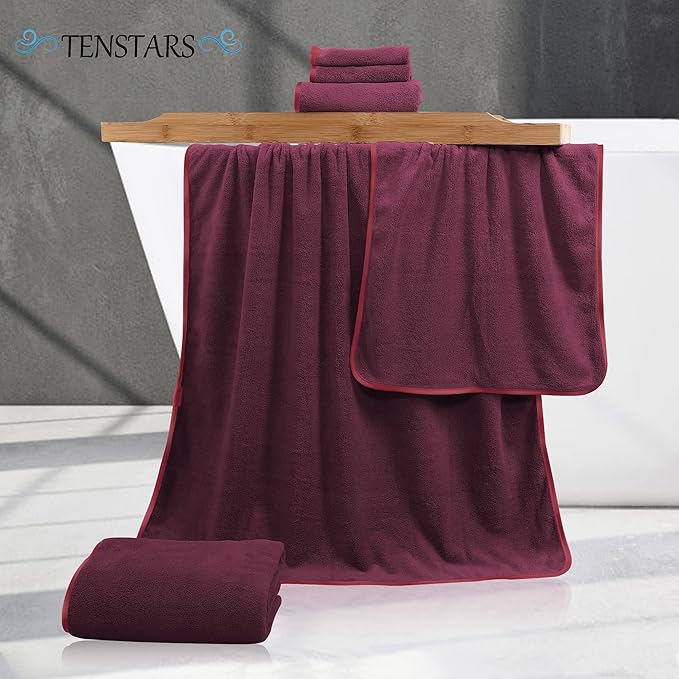 TENSTARS Microfiber Coral Velvet Luxury Silk Hemming Towel Set - Image 2