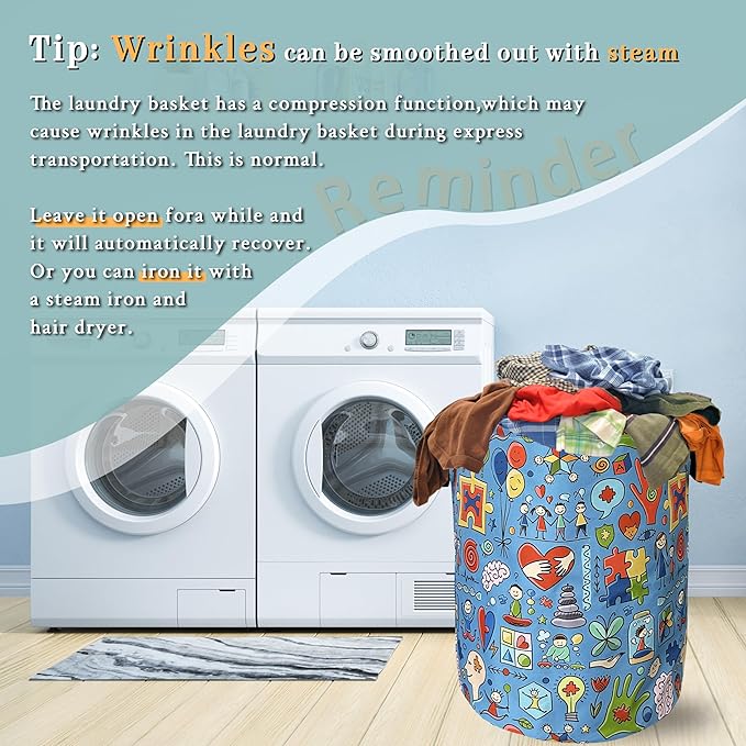 Autism Awareness Doodles Laundry Basket Foldable - Image 6