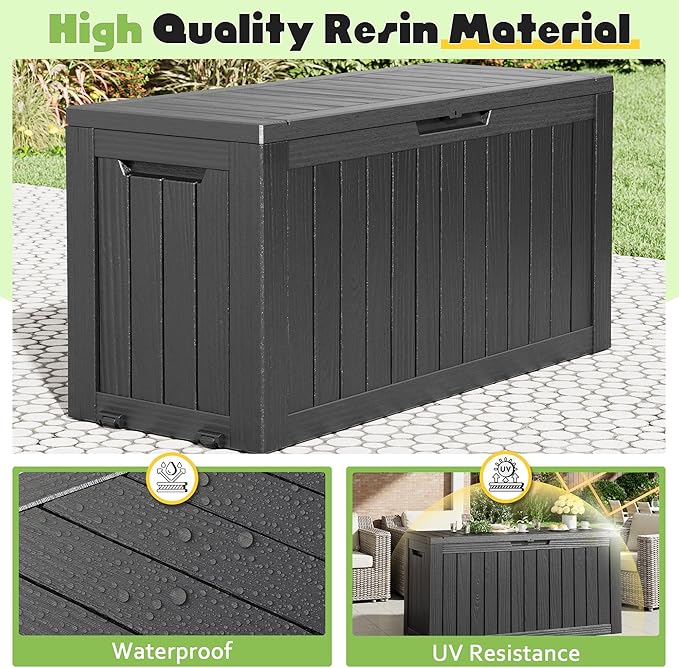 Outdoor Storage Box, Resin Deck Boxes Indoor and outdoor, Waterproof Storage Box Lockable Lid (Black, 75 Gallon) - Image 3