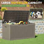 Greesum Outdoor Storage Box 100 Gallon Storage Bin with Lid for Patio Furniture, Garden Tools, Pool Supplies, Lockable, Waterproof and UV Resistant, Light Coffee - Image 6