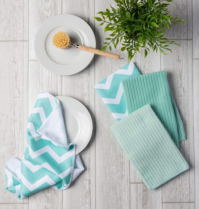 DII Cleaning Collection Multi-Purpose Microfiber, Aqua Chevron, Dishtowel Set - Image 6