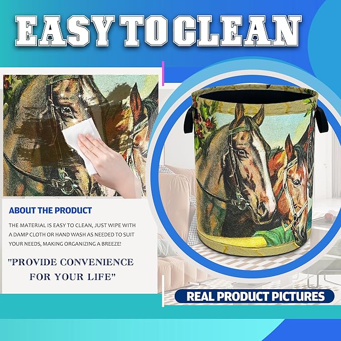 Horse Laundry Basket Riding Animal Oxford Cloth Laundry Hamper Funny - Image 6