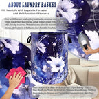 Blue Daisy Flower Laundry Basket Foldable Oxford Cloth Watercolor Floral - Image 8