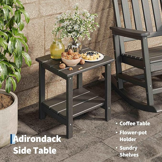 HDPE Rocking Chair Outdoor Set of 4 with 2 Side Table - Poly High Back Porch Rocker Chairs for Adults - All Weather Resistant Furniture for Patio Front Porch - Black - Image 4