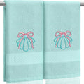 2 Pcs Shell Hand Towels Mint Blue Bathroom Decor 14x29 Inch Embroidered 100% by SmoothNovelty