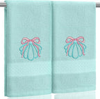 2 Pcs Shell Hand Towels Mint Blue Bathroom Decor 14x29 Inch Embroidered 100% by SmoothNovelty