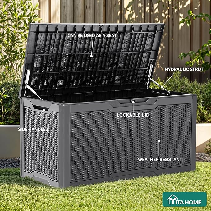 YITAHOME 100 Gallon Resin Deck Box, Weather Resistant Outdoor Storage Box, Lockable Indoor Outdoor Storage for Supplies and Essentials, Dark Gray - Image 3