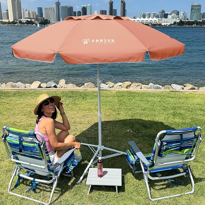 AMMSUN Shade Umbrella, Premium Portable Umbrella with Stand, 6.5ft Lightweight Free Standing Canopy for Sporting Games, Adjustable Instant Sun Protection and Easy to Carry, Peach Pink - Image 2