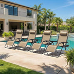 Homall Zero Gravity Chair Patio Folding Lawn Outdoor Lounge Gravity Camp Reclining Lounge Chair with Cup Holder Pillows for Poolside Backyard and Beach Set of 4 (Beige) - Image 5