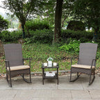 Outdoor Rocking Chair 3 Pieces High-Backed Rocking Chair Patio Rocking Chairs Outdoor Table, Khaki - Image 7