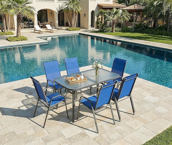 MAMIZO Patio Dining Chairs, Stackable All Weather Teslin Chair, Heavy Duty Outdoor Breathable Chairs Set, w/Armrests, Upgraded Chair FeetW/Strenthened Iron Spacers, 330 LBS (6, Navy Blue) - Image 9