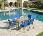 MAMIZO Patio Dining Chairs, Stackable All Weather Teslin Chair, Heavy Duty Outdoor Breathable Chairs Set, w/Armrests, Upgraded Chair FeetW/Strenthened Iron Spacers, 330 LBS (6, Navy Blue) - Image 9