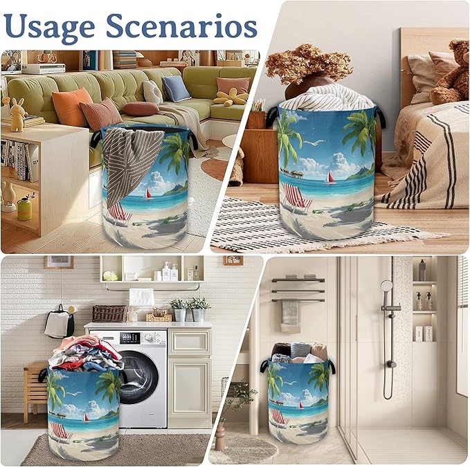 Tropical Beach Laundry Basket, Foldable Waterproof Oxford Cloth Tote Bag Hawaii - Image 7