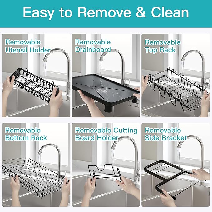 romision Capacity Dish Drainers Drying Rack, Metal Stainless Steel Rust Proof - Image 7