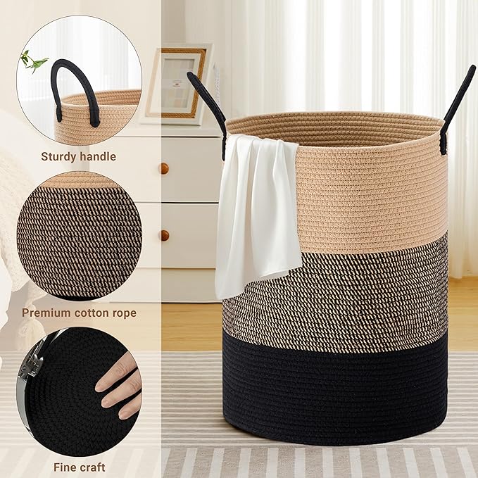 Tall Laundry Basket with Handles, 100L Portable Dirty Clothes Hamper, Boho - Image 3