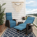 Grand patio Outdoor Reclining Chairs with Extended Footrest 2-Piece Adjustable Patio Wicker Lounge Recliner up to 150° with Flip Side Table Peacock Blue by GrandPatio