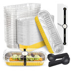 50 Pack Mini Cake Pans with Lids and Spoons Gold Rectangular Aluminum Foil by NPLUX